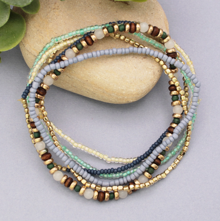 blue green stretch bracelet set