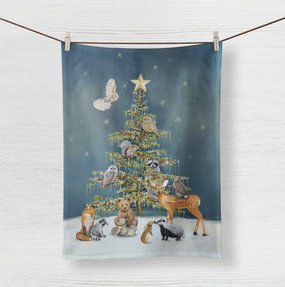 woodland christmas tree tea towel
