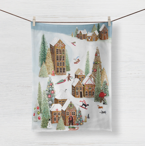 gingerbread village tea towel
