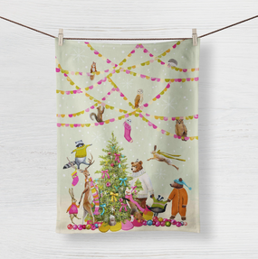 woodland party tea towel
