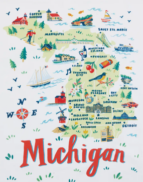 michigan print kitchen towel