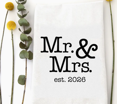 mr. & mrs. est. 2026 tea towel
