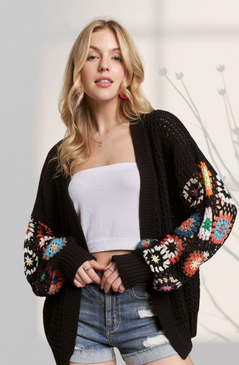 black crochet sleeve cardigan
