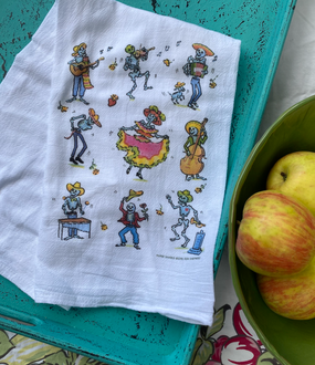 skeleton dance flour sack towel