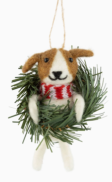 dog in wreath ornament