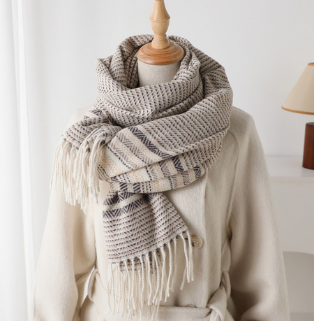 checkered shawl scarf with tassels