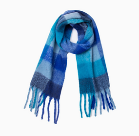 blue plaid fringe scarf