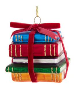 glass book stack ornament
