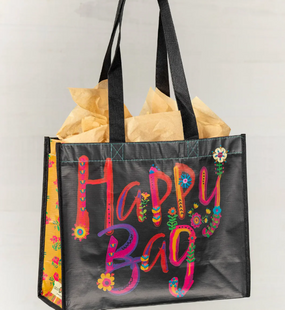 charcoal flowers large happy bag