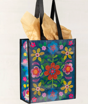 teal folk flower large happy bag