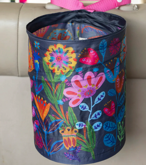 navy folk flower pop up car trash bin