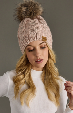 cable knit pom hat