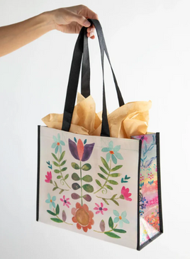 cream folk flower large happy bag