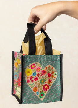 teal heart small happy bag