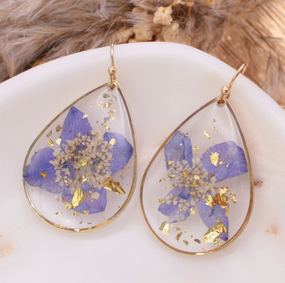 gilded purple dried flower earrings