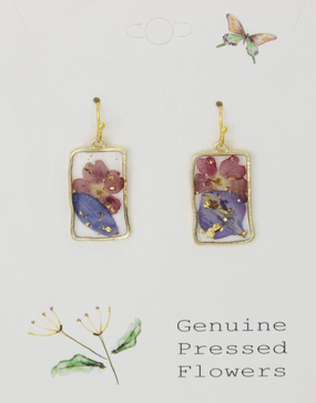 purple pink dried flower earrings