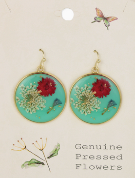 blue round dried flower earrings