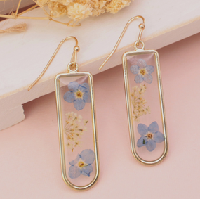 cottage blue bar dried flower earrings