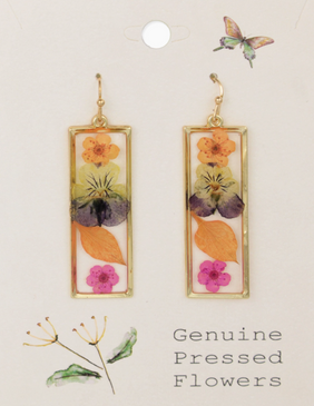 multicolor dried flower bar earrings