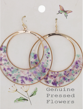 purple mint posy dried flower earrings