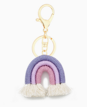 macrame rainbow keychain and car charm