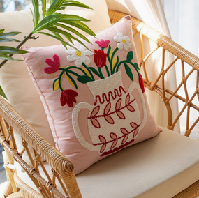 floral embroidered pillow cover