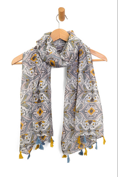 multi floral ogee tassel scarf