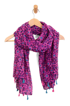 fuchsia vibrant blooms tassel scarf