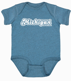 someone in mich loves me onesie blue