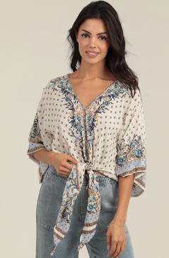 ivory v-neck kimono tie blouse
