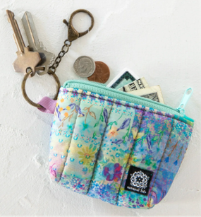 blue watercolor patchwork mini coin purse