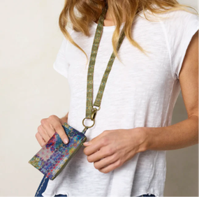 blue patchwork pouch lanyard