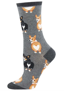 corgi butt womens crew socks charcoal