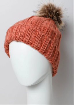 ribbed faux fur beanie