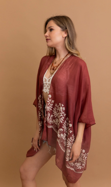 floral embroidered kimono rosewood