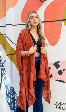 boho zig zag kimono rust