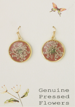 persimmon white dried flower earrings