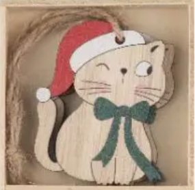 wood cat in hat ornament (assorted)