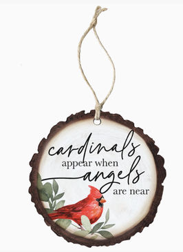 cardinals appear wooden ornament