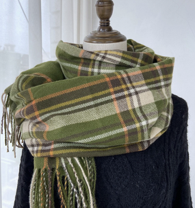plaid winter scarf with tassels