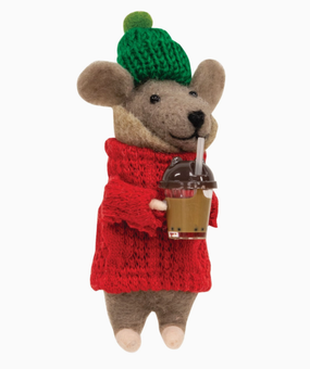 coffee mouse felted ornament