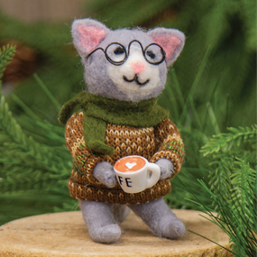 coffee cat felted ornament