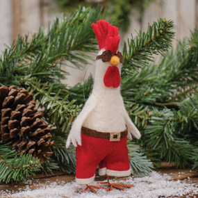 chicken santa felted ornament
