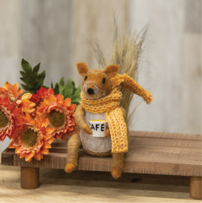 squirrel with coffee felted ornament