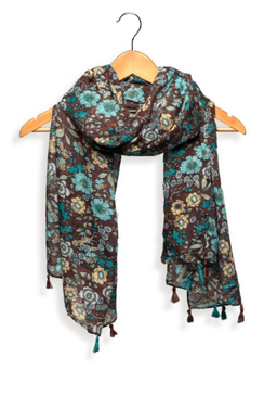 teal florets tassel scarf