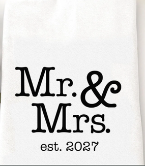 mr. & mrs. est. 2027 tea towel