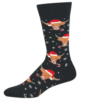 highland cow holidays men's crew socks