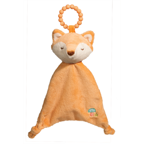 Shy Little Fox says chew (and snuggle) away! Luxuriously soft materials of our best-selling Sshlumpie with the added bonus of a teether ring built in! 100% silicone is safe and soothing for baby.
For ages birth and up. Machine wash. 
10" tall.