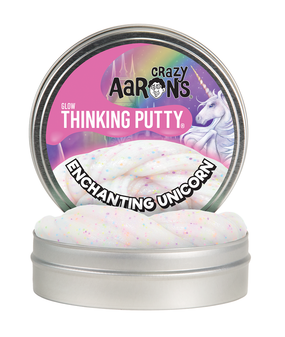 A mythical symbol of beauty and strength, the unicorn has fascinated people throughout the ages. Believe in magic with Enchanting Unicorn Thinking Putty®. It charms with a rainbow of neon confetti, shines with golden glitter, and glows a pretty pink in the dark.
Color: White with rainbow glitter | Glows Pink
Features: Glows, Sparkle, Poppable, Soft Texture
Materials: Non-toxic silicone
Each tin includes 1/5 lb (3.2 oz) of putty
Manufactured with the help of exceptional individuals challenged with disabilities
Tons of fun for ages 3+
Never dries out!
Proudly made in the USA