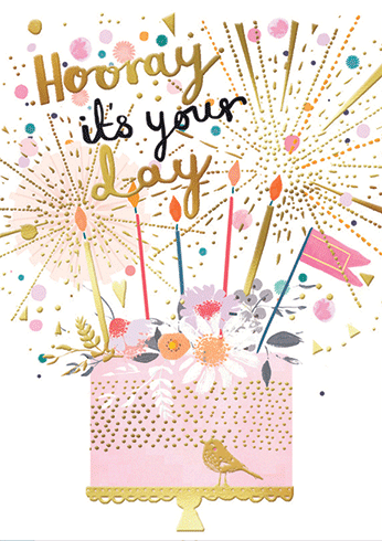 Sparkling cake birthday card
Hooray it's your day